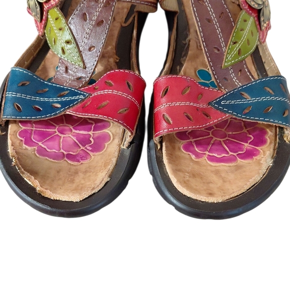 Elite By Corky's Marsh Painted Leather Slide On Sandals Size 6 - Picture 3 of 11